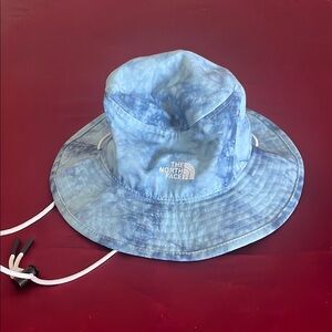 The North Face Blue Bucket Hat with Wide Brim and Chin Strap